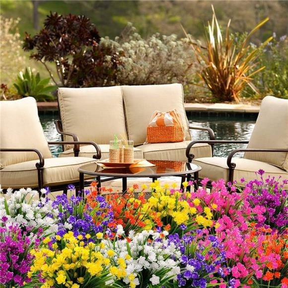 10 Bundles Artificial Flowers Outdoor UV Resistant Fake Plants Indoor Outside - Picture 6 of 6